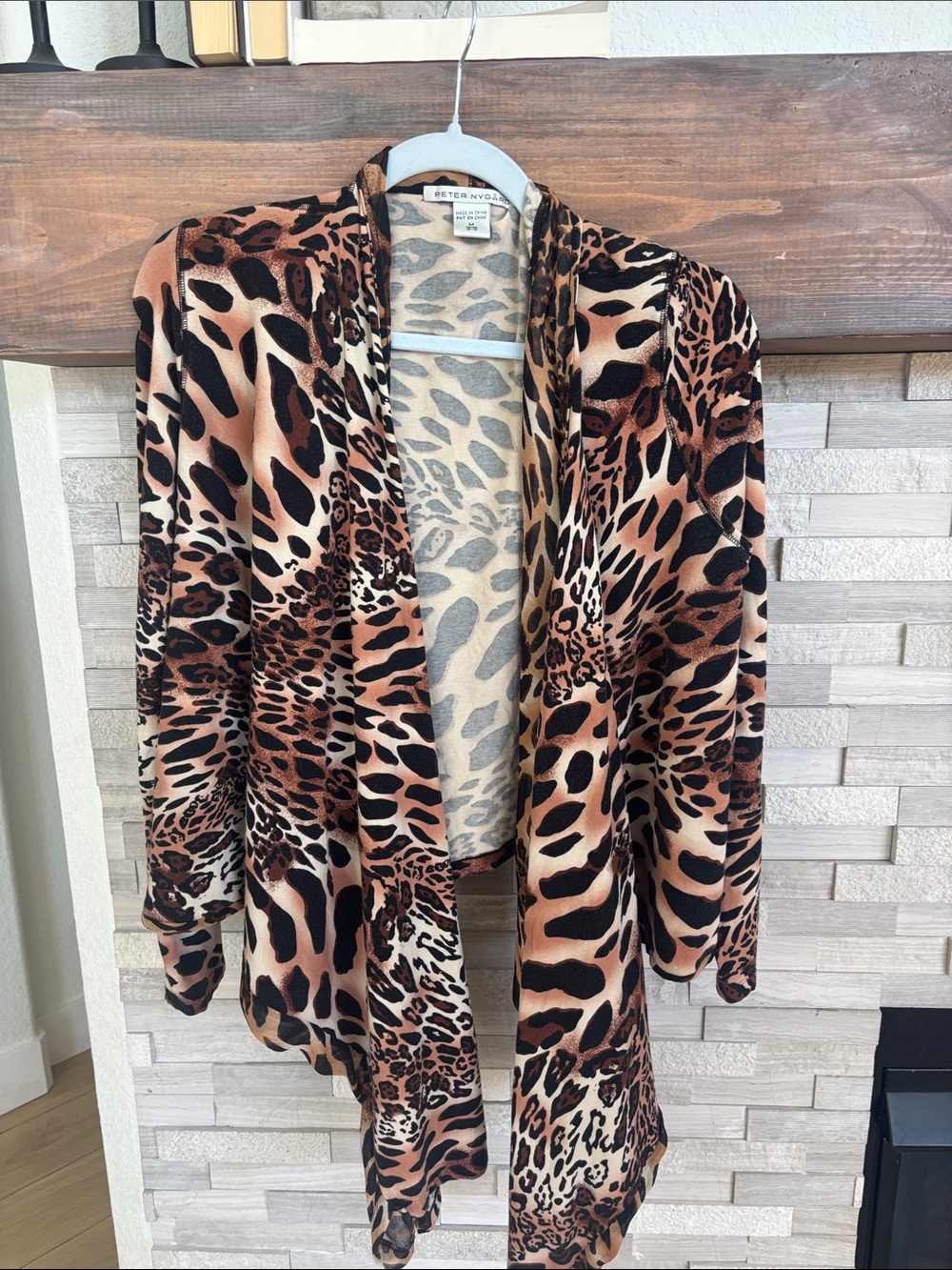 Peter Nygard Leopard Print Open Wrap Jacket in Brown and Black